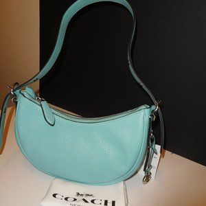 Coach Luna Medium Pebbled Faded Blue/Silver Leather Shoulder Bag—CC439--NWT